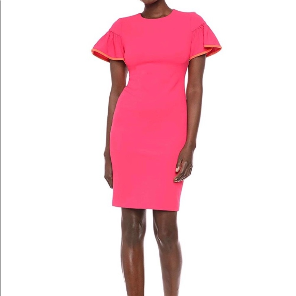 CALVIN KLEIN Flutter Sleeve Dress with Contrast